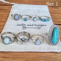 Imagem da promoção 8 Peças / Conjunto Anel Turquesa Opala Conjunto Anel Natural Gemstone Anel Moda Jóias de Noivado