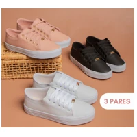 Imagem da promoção Kit 3 Pares Tenis Feminino Donna Casual Basico Dia a dia