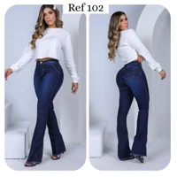 Imagem da promoção Calça jeans flare feminina cintura alta boca sino com lycra elastano efeito empina bumbum Premium Lu