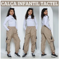 Imagem da promoção Calça Jogger Infantil Feminina Tactel 4 Cores Calça Juvenil Para Crianças Cargo Street Bloguerinha C
