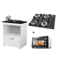 Imagem da promoção 1/6 Kit Balcão Cooktop 1 Porta Br C/forno Elétrico 48l 220v C/fogão Cooktop 4 Bocas