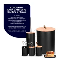 Imagem da promoção Kit Banheiro Completo Lixeira C/ Tampa Detalhes Em Bambu Luxo