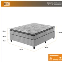 Imagem da promoção Cama Box Viúva Cinza + Colchão Ortopedico Espuma D33 Pillow Top Hanover One 128x188x59cm