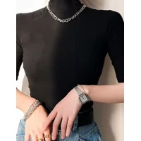 Imagem da promoção Kit Combo 2 Blusa Feminina Portugal Básica Suplex Gola Alta Manga Curta Elegante Estilosa