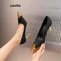 Imagem da promoção Lovito Elegante Metal liso Xiao Xiangfeng temperamento salto agulha pontiagudo para mulheres