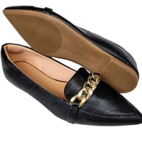 Imagem da promoção Sapatilha Feminina Mocassim Bico Fino Confortável Preto Com Corrente Dourada Rasteira Casual Moda
