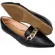 Sapatilha Feminina Mocassim Bico Fino Confortável Preto Com Corrente Dourada Rasteira Casual Moda em oferta