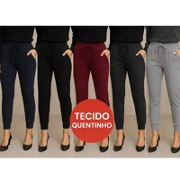 Imagem da promoção Kit 5 Calça Feminina Básica Ribana Canelada Estilo Moletom Veste do 36 ao 42 Cores Sortidas