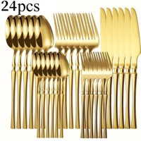 Imagem da promoção 24 Peças Talheres Dourado de Aço Inox Garfo Colher Faca Colher De Mesa Para Uso Em Residências E Res