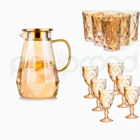 Imagem da promoção KIT COMPLETO Jarra Diamond 1,8L, 6 Taças 320ML, 6 Copos 390ML Presente Elegante Festas Brilho