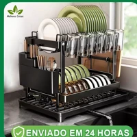 Imagem da promoção Escorredor Organizador de Louças Preto Aço Inoxidável Rack Cozinha Suspensa Louça Organizador Estant