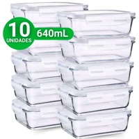Imagem da promoção Jogo 10 Pote de Vidro Hermético 640ml Marmita Tampa 4 Travas Potes Herméticos Vidro Temperado