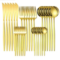 Imagem da promoção 24 Peças Talheres Dourado de Aço Inox Garfo Colher Faca De Mesa NOVEVE