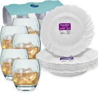 Imagem da promoção Kit Jogo 12 Peças 6 Pratos Petala Fundo Opaline Duralex e 6 Copos Capri 340ml Vidro Reforçado