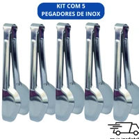 Imagem da promoção Kit 5 Pegadores de Inox Pinça Universal Churrasco Saladas Massas Comidas e Alimentos geral Pegador