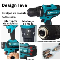 Imagem da promoção Ecosen Parafusadeira Furadeira à Bateria 21V Kit Maleta COM DUAS BATERIAS