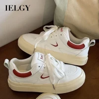 Imagem da promoção Ielgy Flat White Shoes Plataforma de couro de sola grossa Tênis esportivos casuais femininos