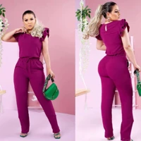 Imagem da promoção Conjunto Feminino Casual Elegante Blusa Calça em Linho Com Babado Na Manga Cores Verão 2023 Roupa Fe