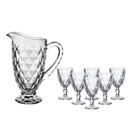 Imagem da promoção Kit 7 Peças Taças Diamond 320ml + Jarra Diamante 1,2L Para Água Suco Bico Jaca Abacaxi Transparente