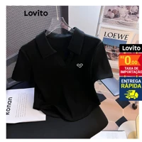 Imagem da promoção Lovito Camiseta com Bordado Sem Adornos para Mulheres Casual Sem Adornos para Mulheres