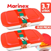 Imagem da promoção Kit 01/02 Assadeiras Retangular 3,7L C/Tampa Vidro Marinex Travessa Lasanheira Refratário Grande