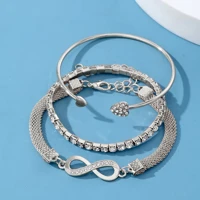 Imagem da promoção 3 peças pulseira de terno Fashion com corrente de cobra de diamante pulseira de 8 caracteres conjunt