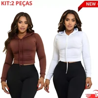 Imagem da promoção Kit 2 Croppeds Femininos com Capuz e Manga Longa – Estilo e Conforto