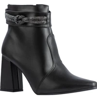 Imagem da promoção Bota Feminina Lumiss Strass Salto Alto Grosso Brilho Cristal Coturno Bico Fino Confortável Fashion B