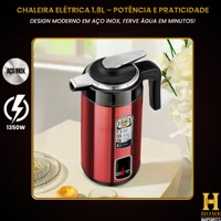 Imagem da promoção Chaleira Elétrica Inox 1.8L 1350W Ferve Água Rápido, Desligamento Automático, Base 360° 110V - 220V