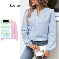 Imagem da promoção Lovito Blusa plissada casual com estrutura listrada para mulheres LBL11041