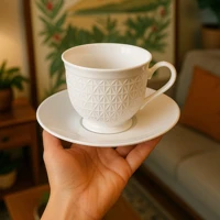 Imagem da promoção Jogo Xícaras Café Chá Com Pires 65ml 12 Peças Porcelana Branco Resistente Kit Elegante Mesa Asdra