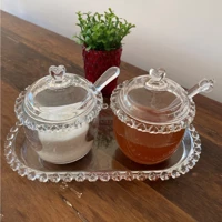 Imagem da promoção Kit Açucareiro Meleira Travessa 3 Peças Coração Bolinha Em Vidro Lyor