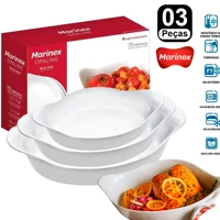 Imagem da promoção Kit 03 Assadeiras Opaline marinex PMG Travessa Forma Travessas Vidro Branco Brilhante Resistente