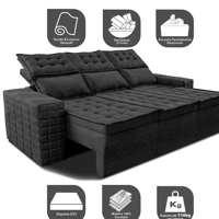 Imagem da promoção Sofá 3 Lugares Retrátil e Reclinável Cama inBox Senses 2,00m Velusoft Preto