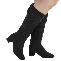 Imagem da promoção Bota Feminina Enrugada Cano Longo com Ziper Bico Quadrado Salto Baixo Over Confortável 452