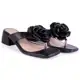 Tamanco Feminino de Dedo Salto 5cm Bloco Medio Bico Quadrado com Flor Conforto Sandália Macio em oferta
