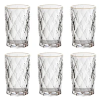 Imagem da promoção Jogo 6 Copos Altos 350ml e Taça 350ml Borda Dourada Diamond Clear Ke Transparente Com Borda Dourada