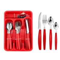 Imagem da promoção jogo de Talheres kit Inox 25 Peças Conjunto Colheres Garfos facas Cor Vermelho jogo de cozinha