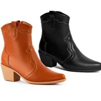 Imagem da promoção Bota Feminina Lumiss Western Confortável Texana Salto Grosso Cano Curto Country Bico Fino Faroeste M