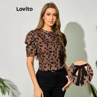 Imagem da promoção Lovito Boho Blusa Feminina de Bolinhas Manga Bufante e Laço Traseiro