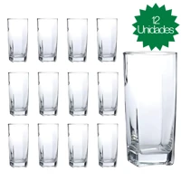 Imagem da promoção Jogo De 12 Copos Vidro Bali Quadrado Luxo Transparente 320ml
