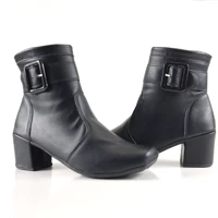 Imagem da promoção Bota feminina cano curto coturno bico quadrado fivela zíper
