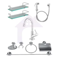 Imagem da promoção Kit Acessórios Para Banheiro Aço Inox Completo 9 peças com Torneira + Ducha Higiênica + 2 Porta Sham