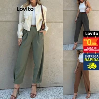 Imagem da promoção Lovito Casual Calça Feminina Lisa Botão