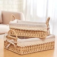 Imagem da promoção 2 PCS Cesto Organizador de Palha Decorativo Bandeja Multiuso Caixa Organizador Com Alça