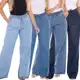 Calça Jeans Feminina Wide Leg Cintura Alta Pantalona Tecido Leve 100% Algodão em oferta