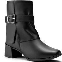 Imagem da promoção Bota Feminina Lumiss Salto Bloco Baixo Cano Baixo Fivela Bico Redondo