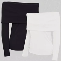 Imagem da promoção Kit com 2 Blusas Manga Longa Babado Ribana em Algodão
