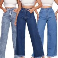 Imagem da promoção Calça Jeans Feminina Cintura Alta Wide Leg Com Bolso