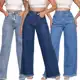 Calça Jeans Feminina Cintura Alta Wide Leg Com Bolso em oferta